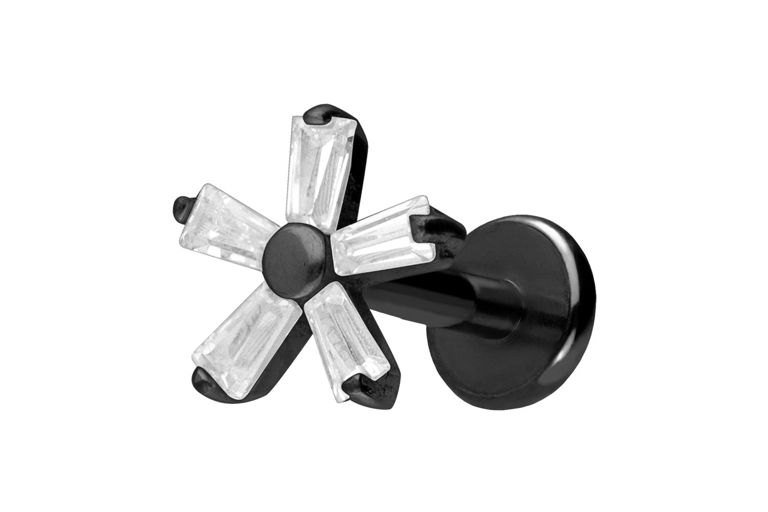 Titan Labret Piercing mit Push Fit KRISTALLBLUME